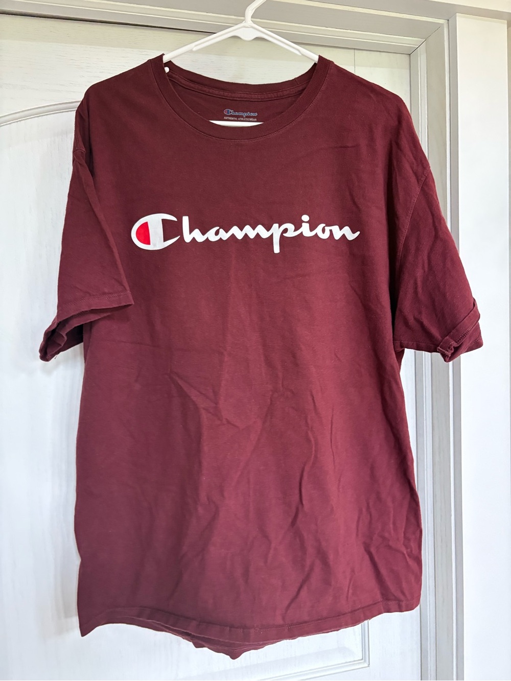 Champion Men's Burgundy Short Sleeve Logo Tee
